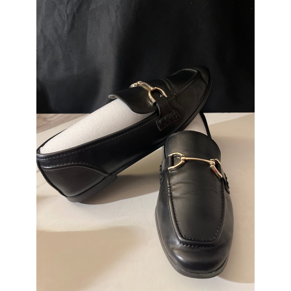 Womens Black Loafers Size 8 Gold Bit Accent Slip On Flats A‎ New Day